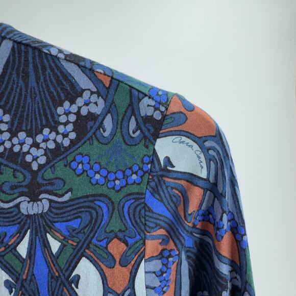 Cara Cara Liza Long Sleeve Printed Midi Fringe Hem Dress Blue Green Size M - Picture 5 of 9